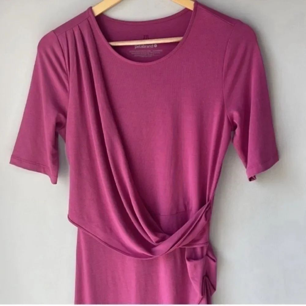 Betabrand Fuchsia Mock Wrap Midi Dress